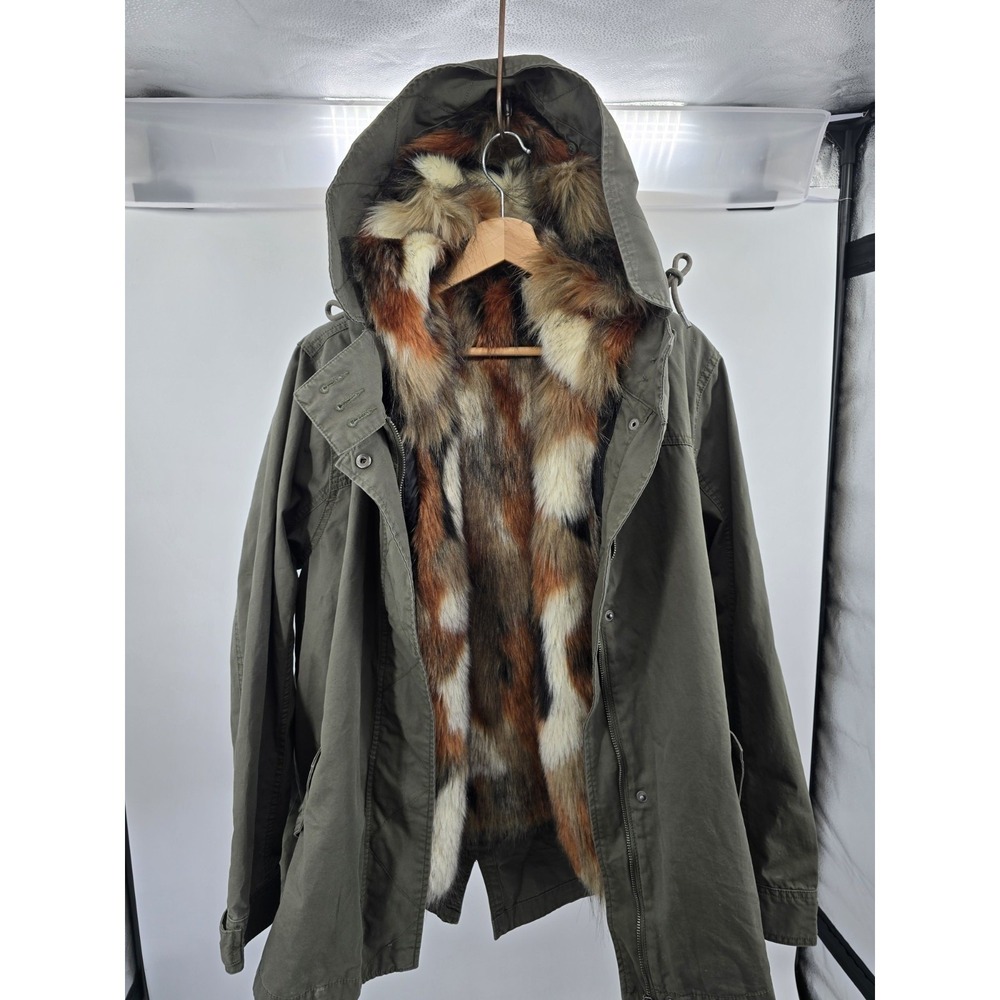 American Eagle Outfitters Mens XL Olive Green Faux Fur Lined Parka Jacket AE-177